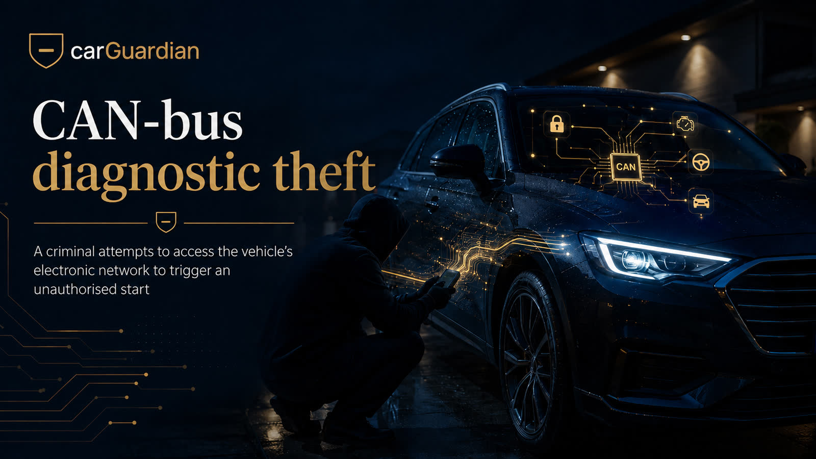 CAN-bus diagnostic theft — a dealer diagnostic tool plugs into the OBD port and programs a brand-new factory-legal key in 90 seconds